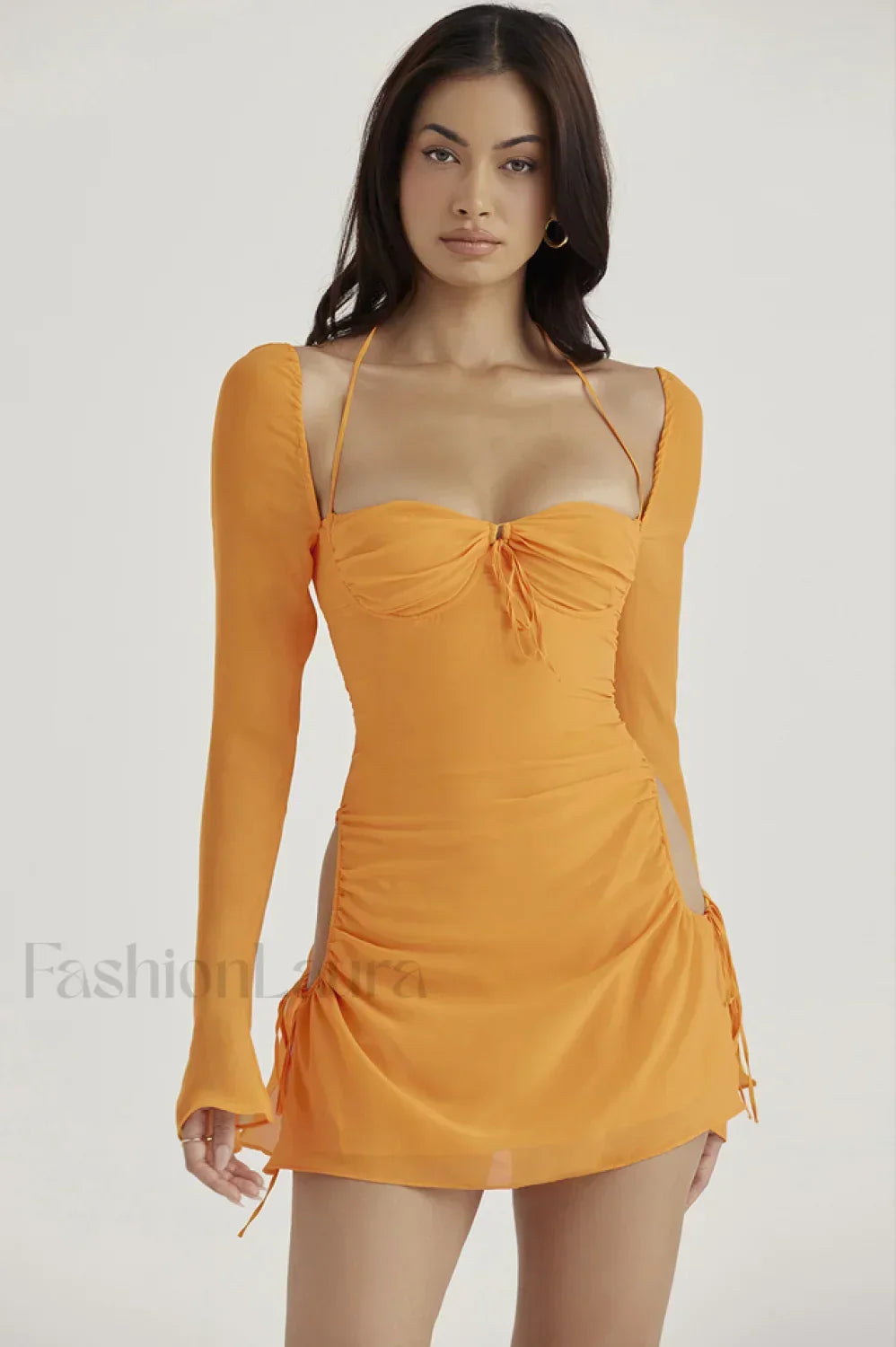 Chiffon Halter Stylish Mini Dress S / Tangerine