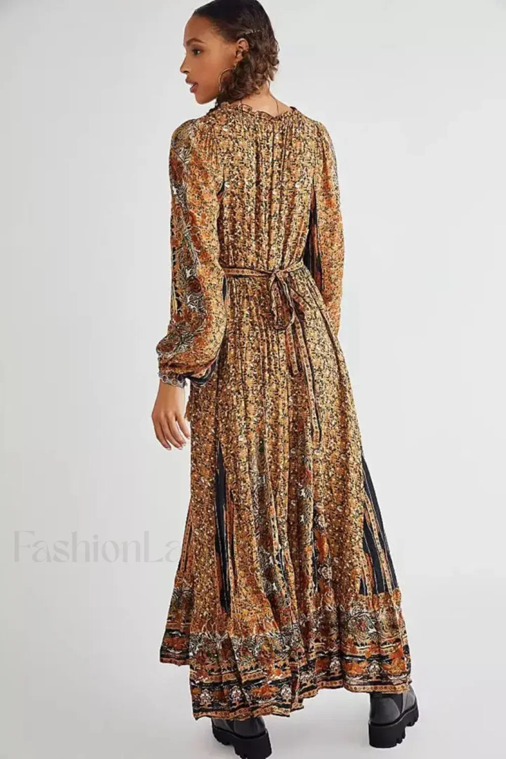 Chiffon Lantern Sleeve Boho Dress Color3 / S