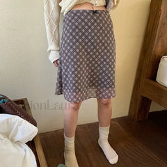 Chiffon Low Waist Patchwork Skirt plaid / S