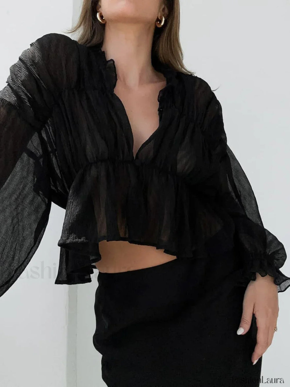 Chiffon Ruffle Graceful Detail Blouse Blouses