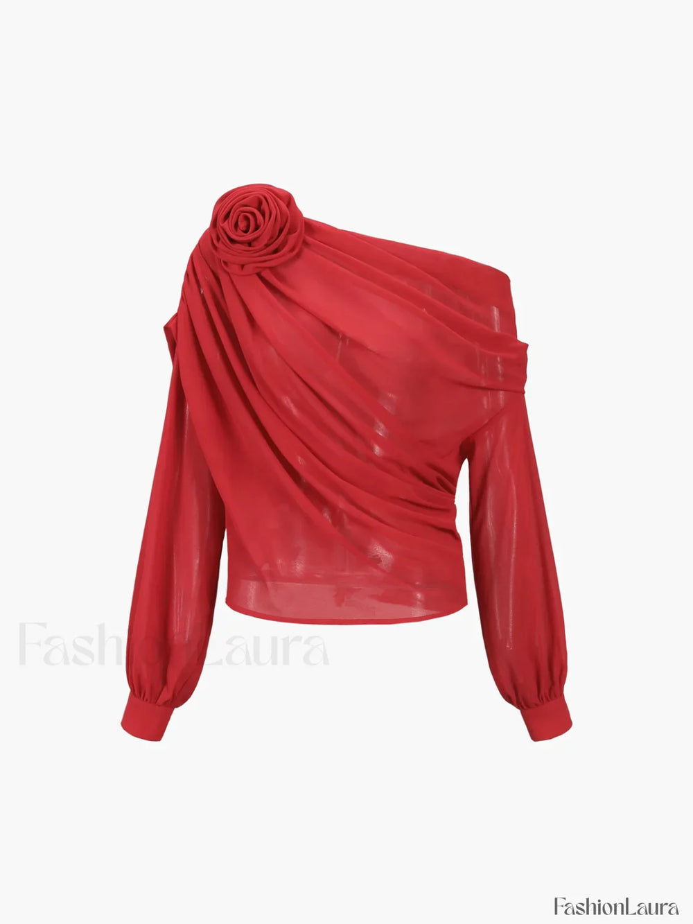 Chiffon Semi sheer One Shoulder Asymmetrical Blouse Blouses