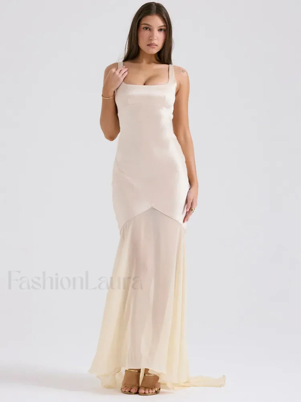 Chiffon Splicing Slim Floor Maxi Dress