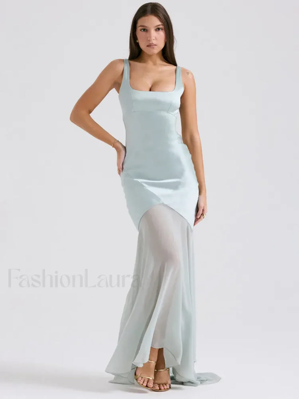 Chiffon Splicing Slim Floor Maxi Dress