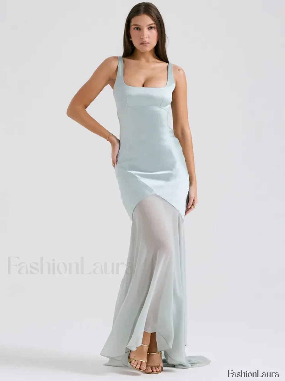 Chiffon Splicing Slim Floor Maxi Dress