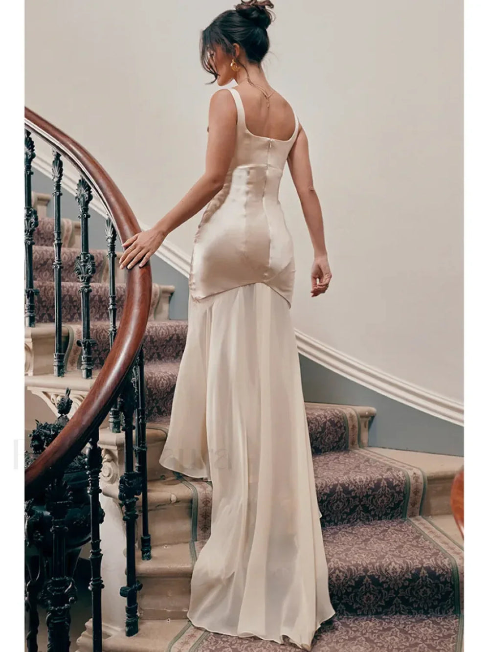 Chiffon Splicing Slim Floor Maxi Dress