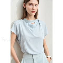 Chiffon Tie Neck Blouse T Shirt Blue / S