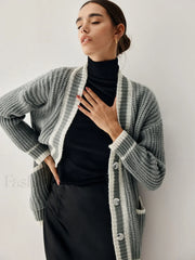 Chunky Knit Double Trendy Pockets Slouchy Cardigan Sweaters L