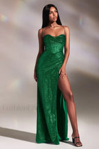 Cinderella Divine CD254 Charming Spaghetti Strap Prom Dress XS / Emerald