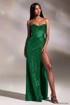 Cinderella Divine CD254 Charming Spaghetti Strap Prom Dress XS / Emerald