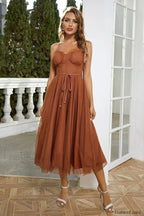 Cindy Tulle Stylish Midi Dress S / Brown