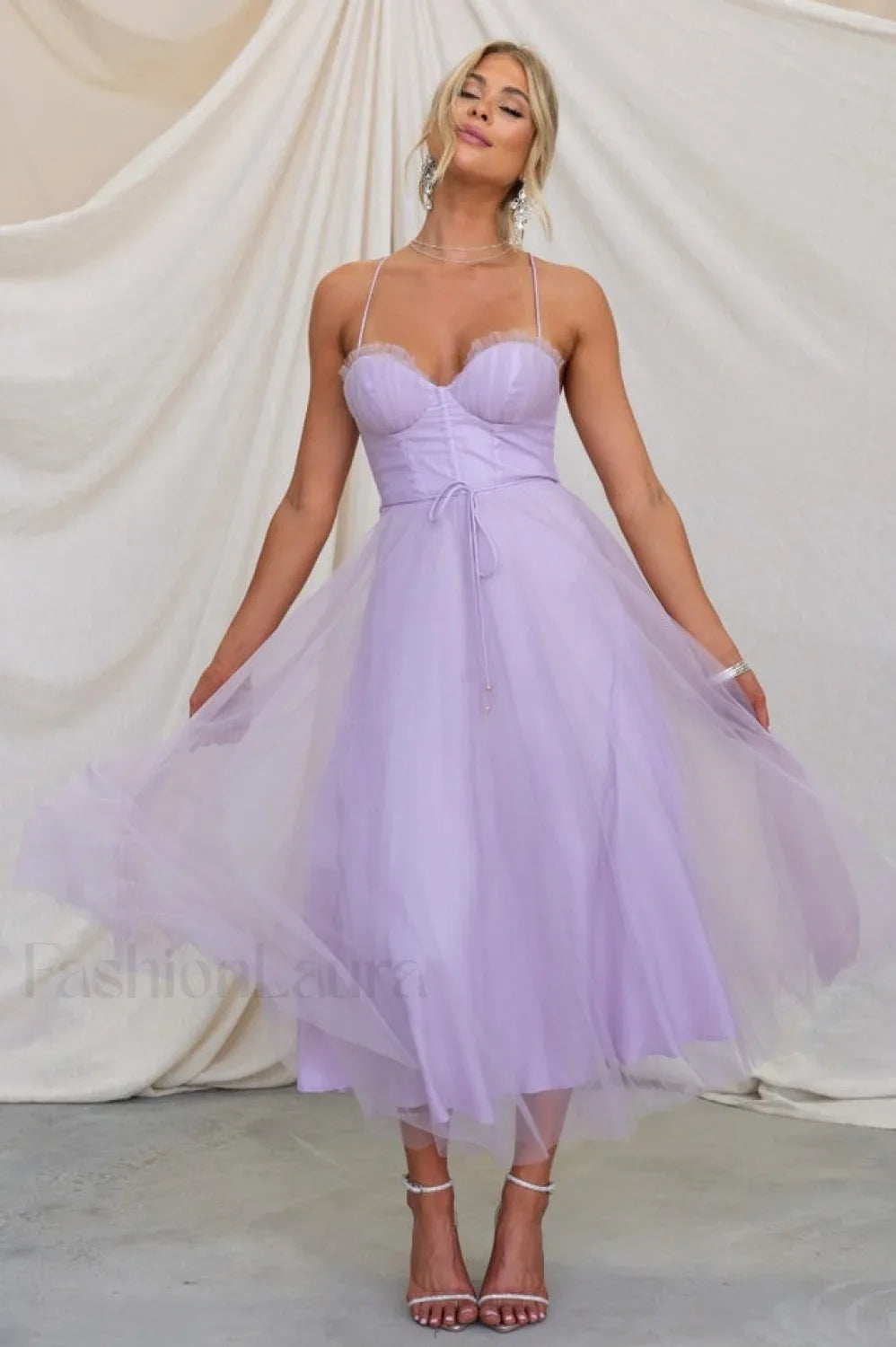 Cindy Tulle Stylish Midi Dress S / Lilac