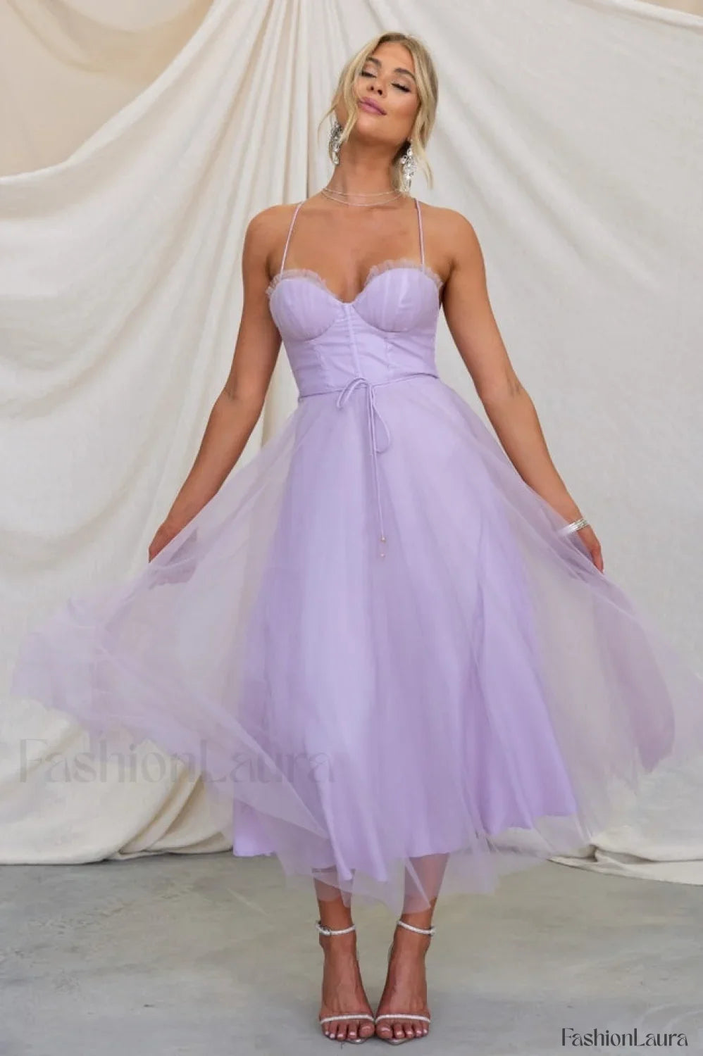Cindy Tulle Stylish Midi Dress S / Lilac