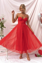 Cindy Tulle Stylish Midi Dress S / Red