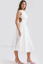 Cindy White Stylish Twill Midi Sundress
