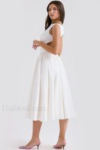 Cindy White Stylish Twill Midi Sundress