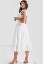 Cindy White Stylish Twill Midi Sundress