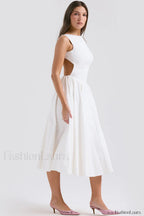 Cindy White Stylish Twill Midi Sundress