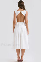 Cindy White Stylish Twill Midi Sundress