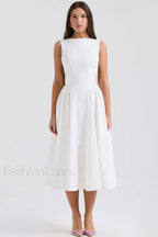 Cindy White Stylish Twill Midi Sundress