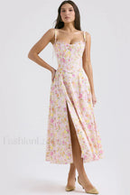 Clarabelle Pink Meadow Charming Print Cotton Sundress XS / Pink Floral