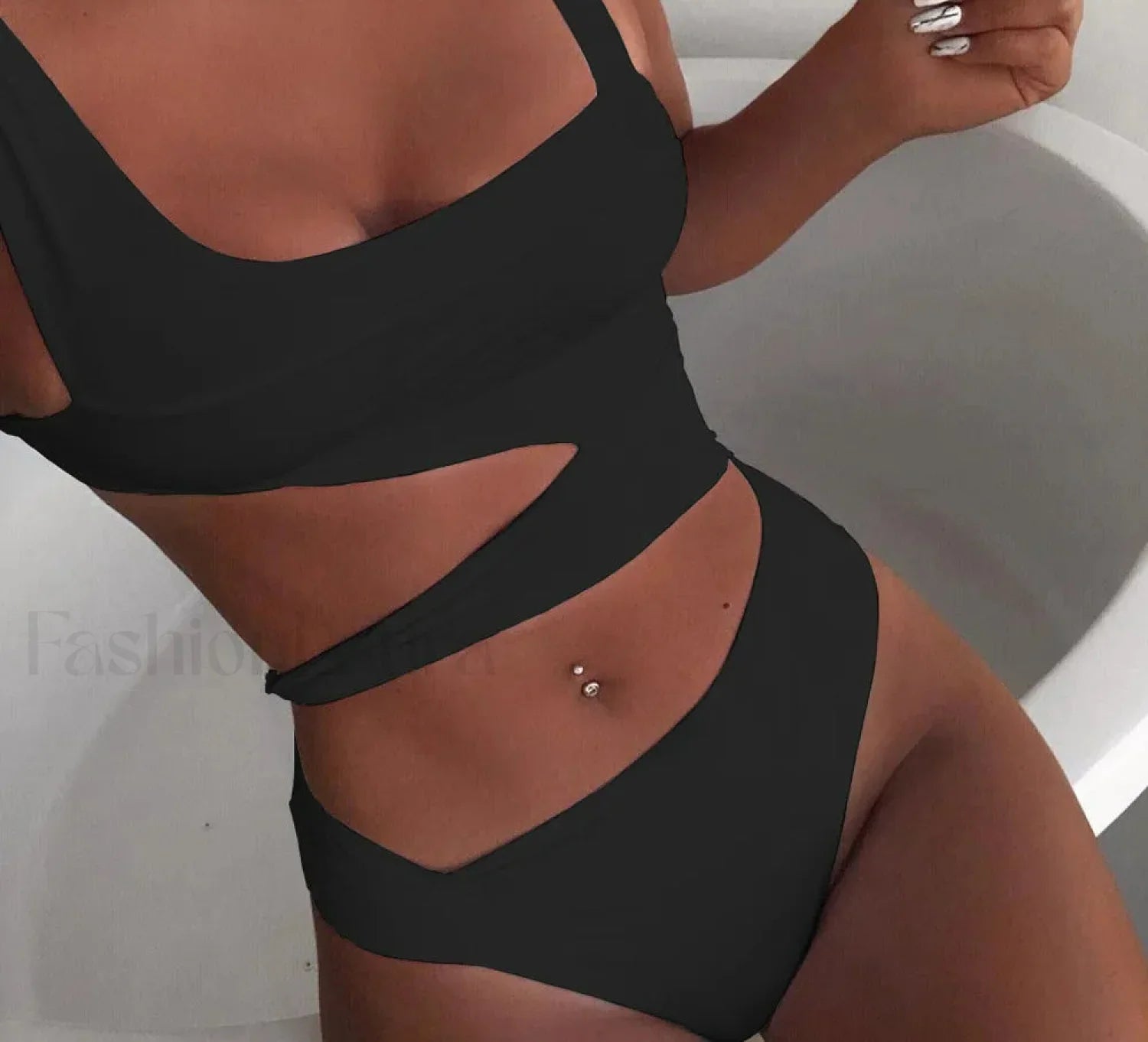 Cloud Print Bandage Push Up One Piece black / S