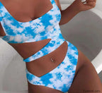 Cloud Print Bandage Push Up One Piece blue / S