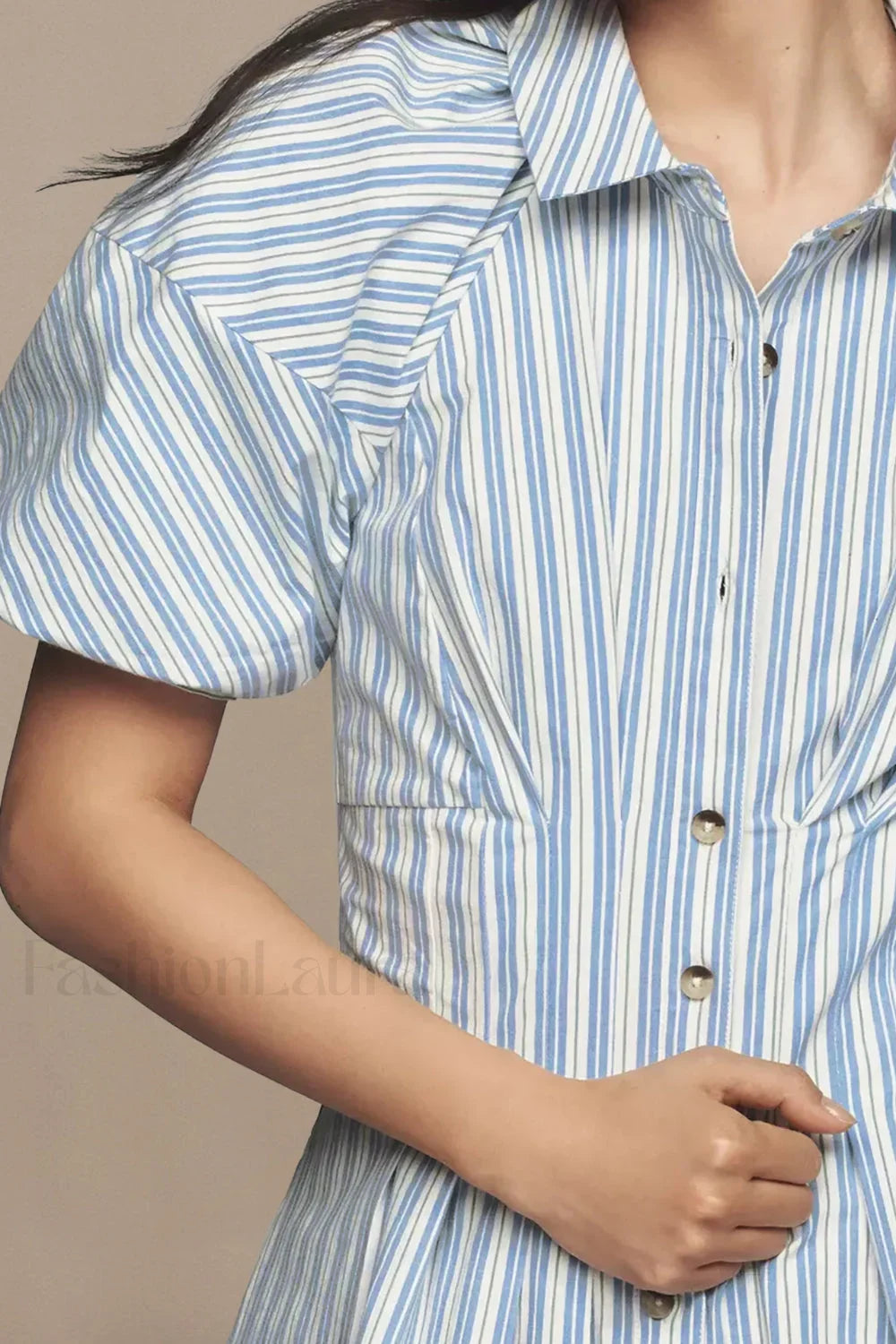 Collared Striped Shirt Button Front Work Skirt