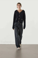 College Style Navy Collar Knit Cardigan