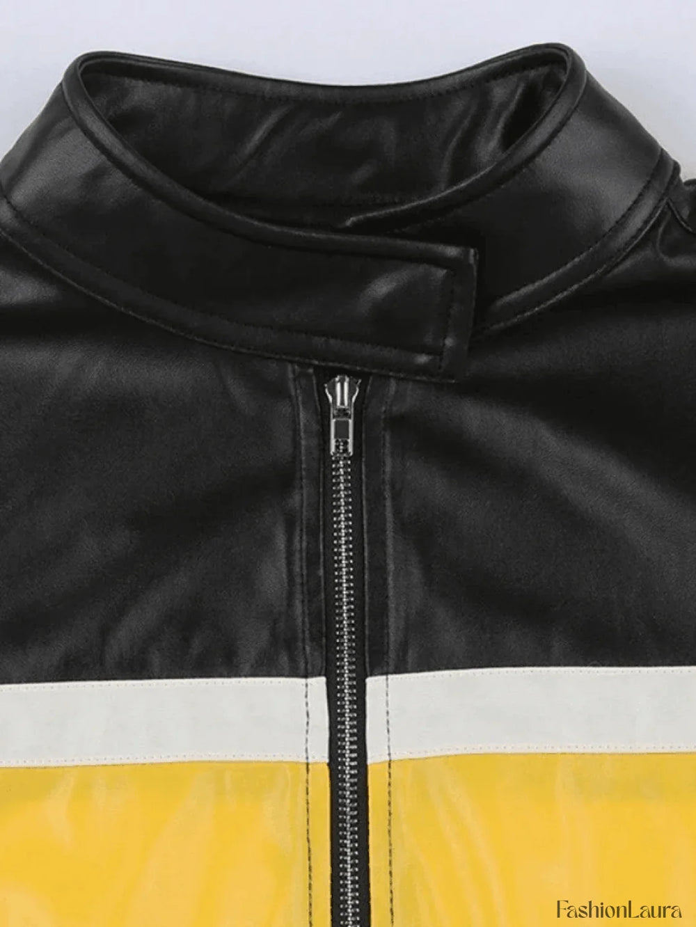 Color Block Cropped Pu Moto Jacket Jackets