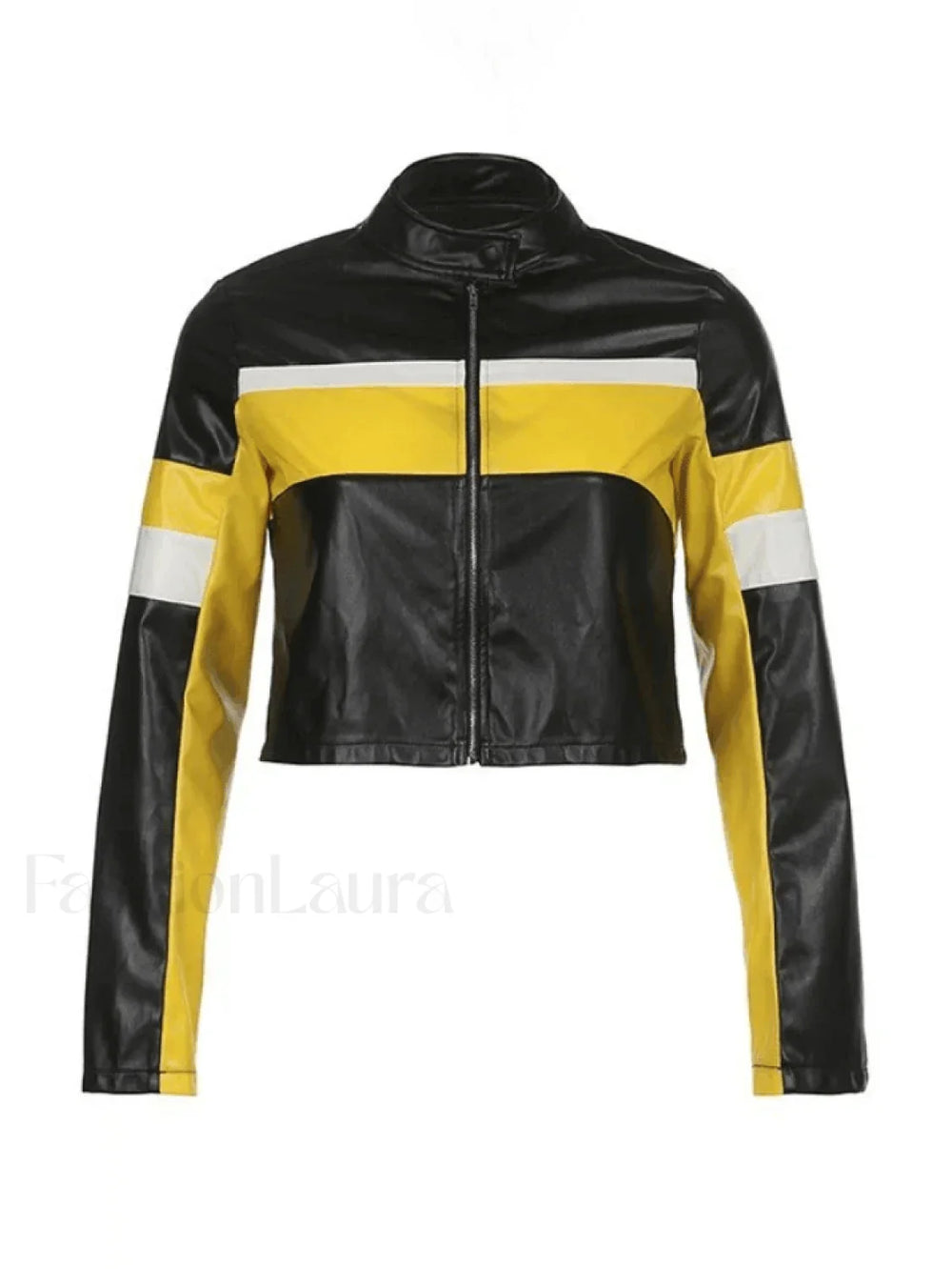 Color Block Cropped Pu Moto Jacket Jackets