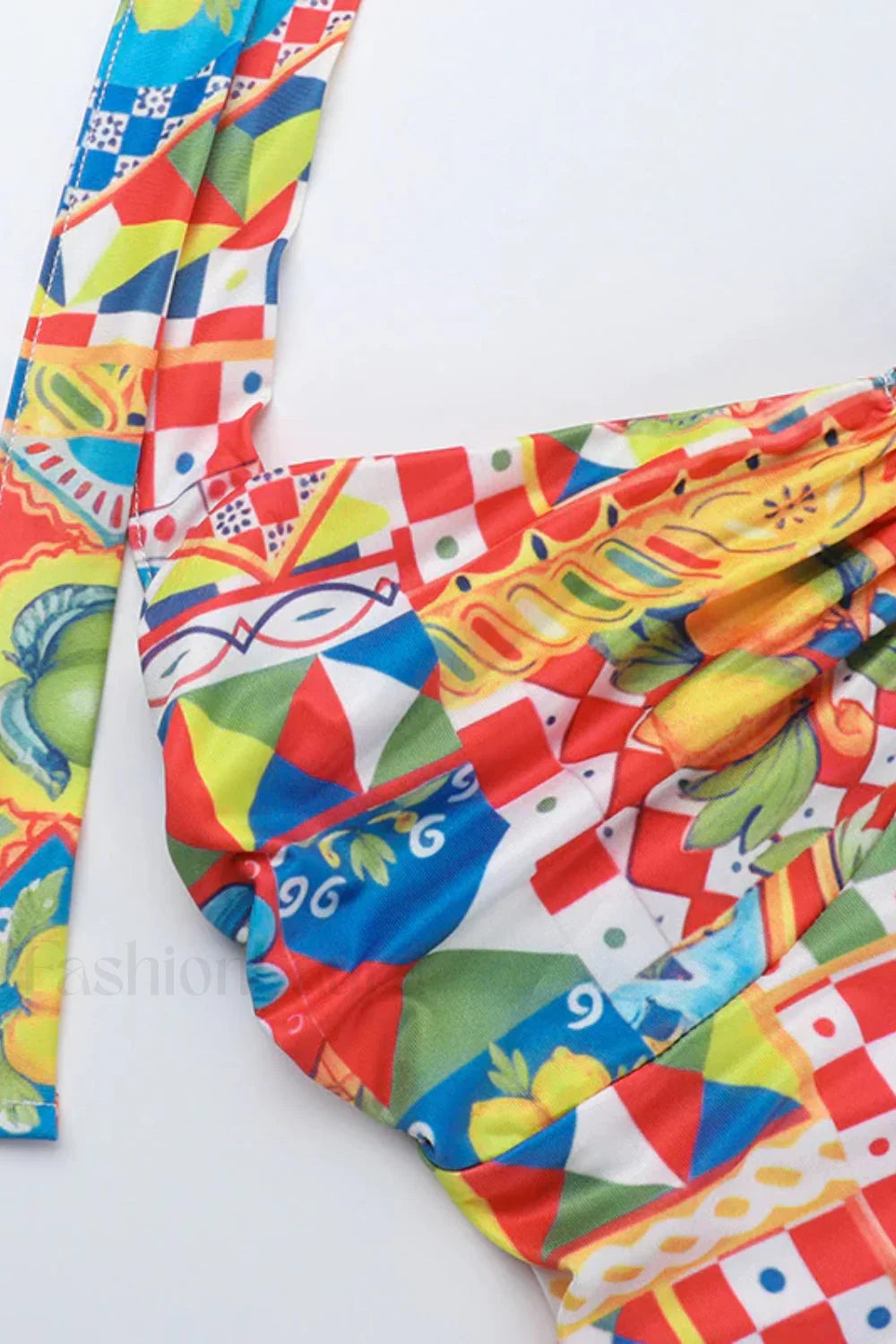 Color Block Neck Split Party Style Floral Dress