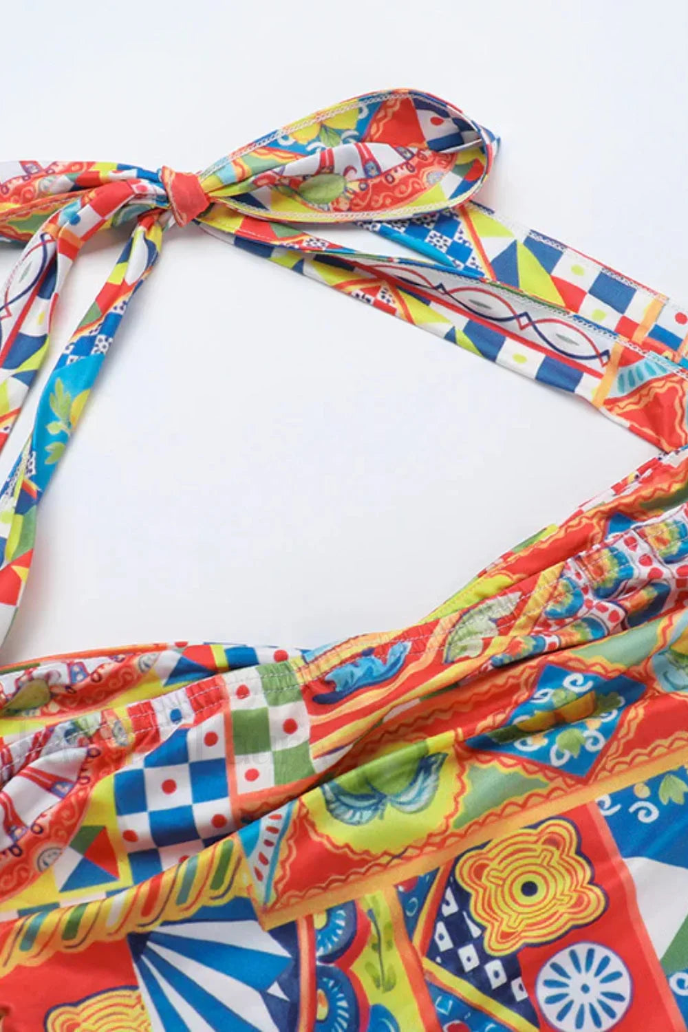 Color Block Neck Split Party Style Floral Dress