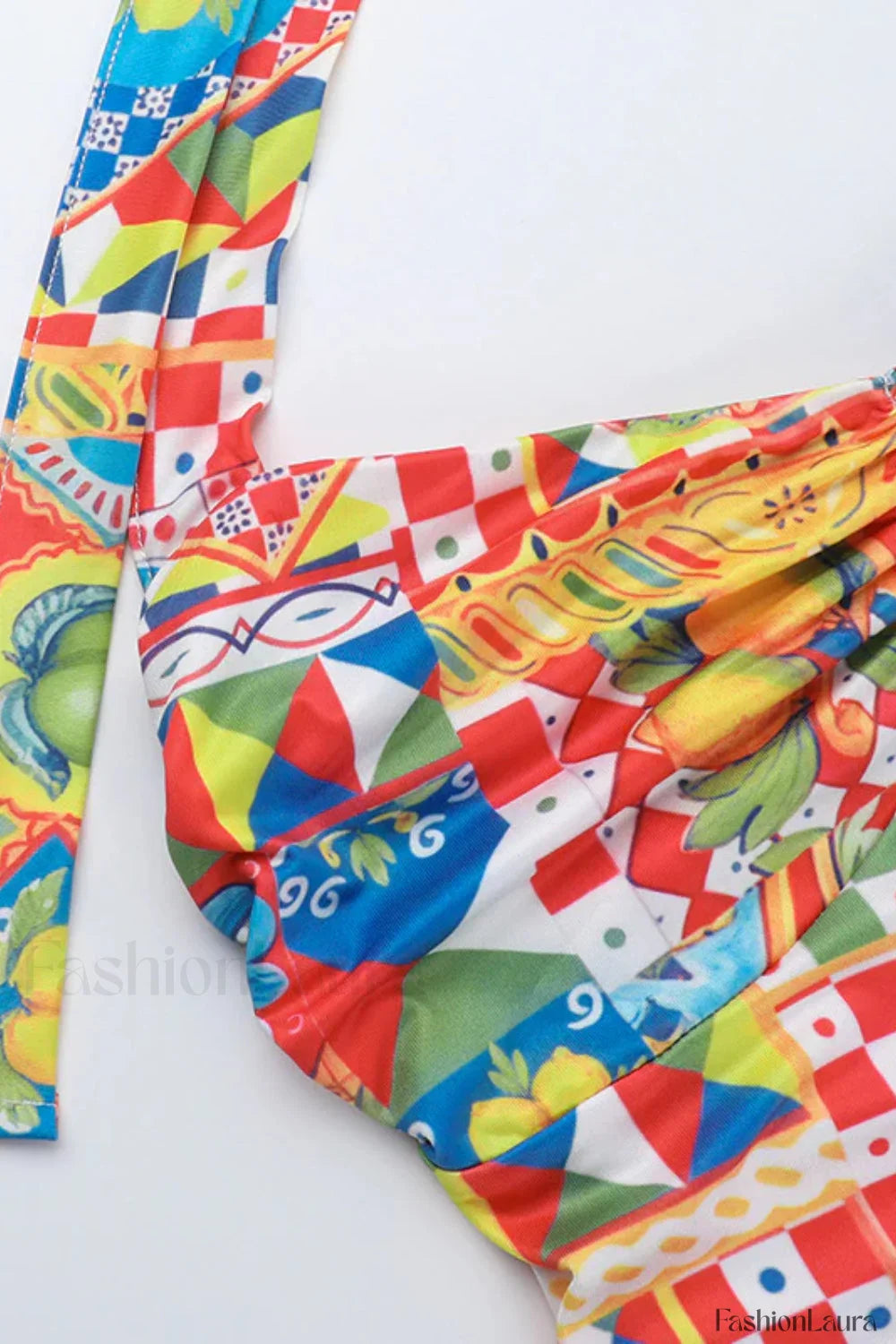 Color Block Neck Split Party Style Floral Dress