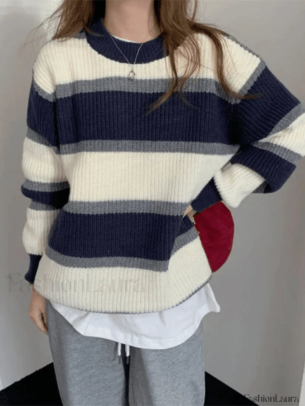 Color Block Striped Knit Sweater Sweaters