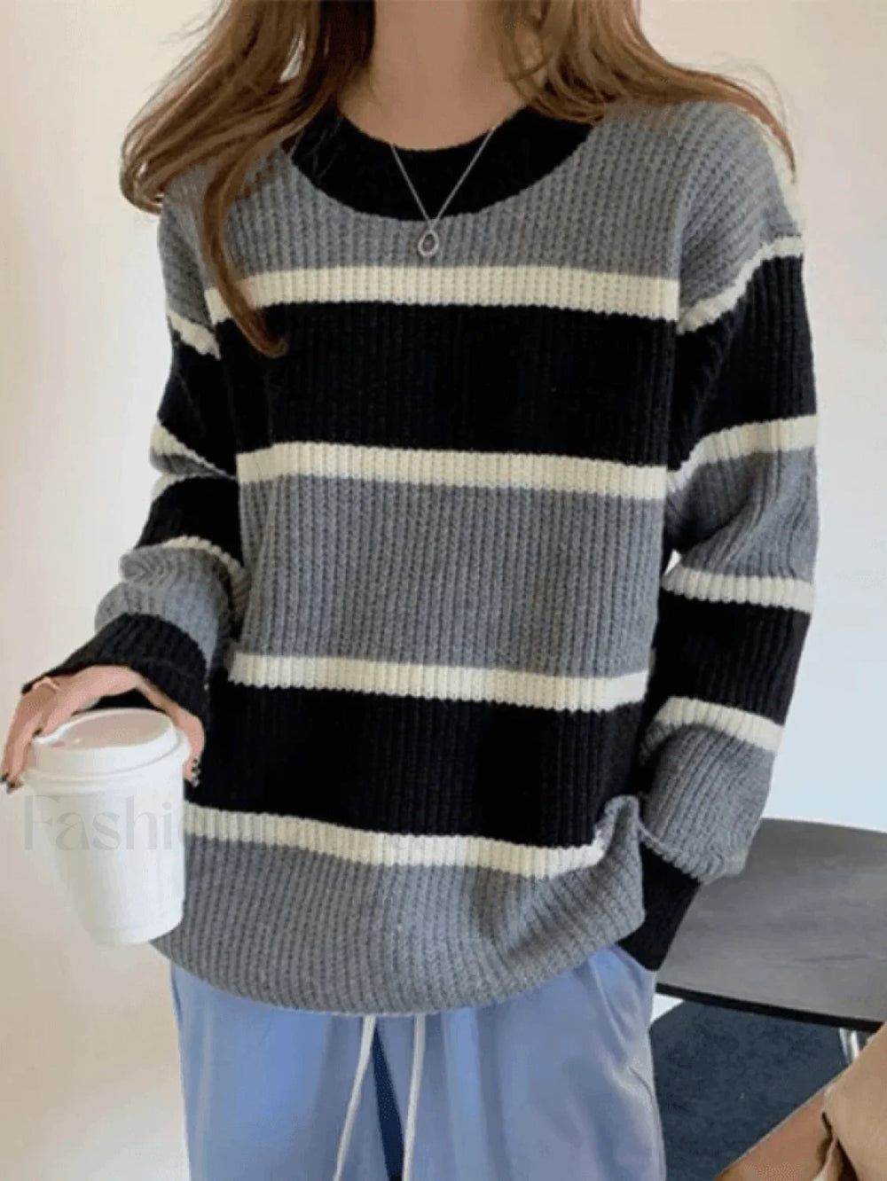 Color Block Striped Knit Sweater Sweaters