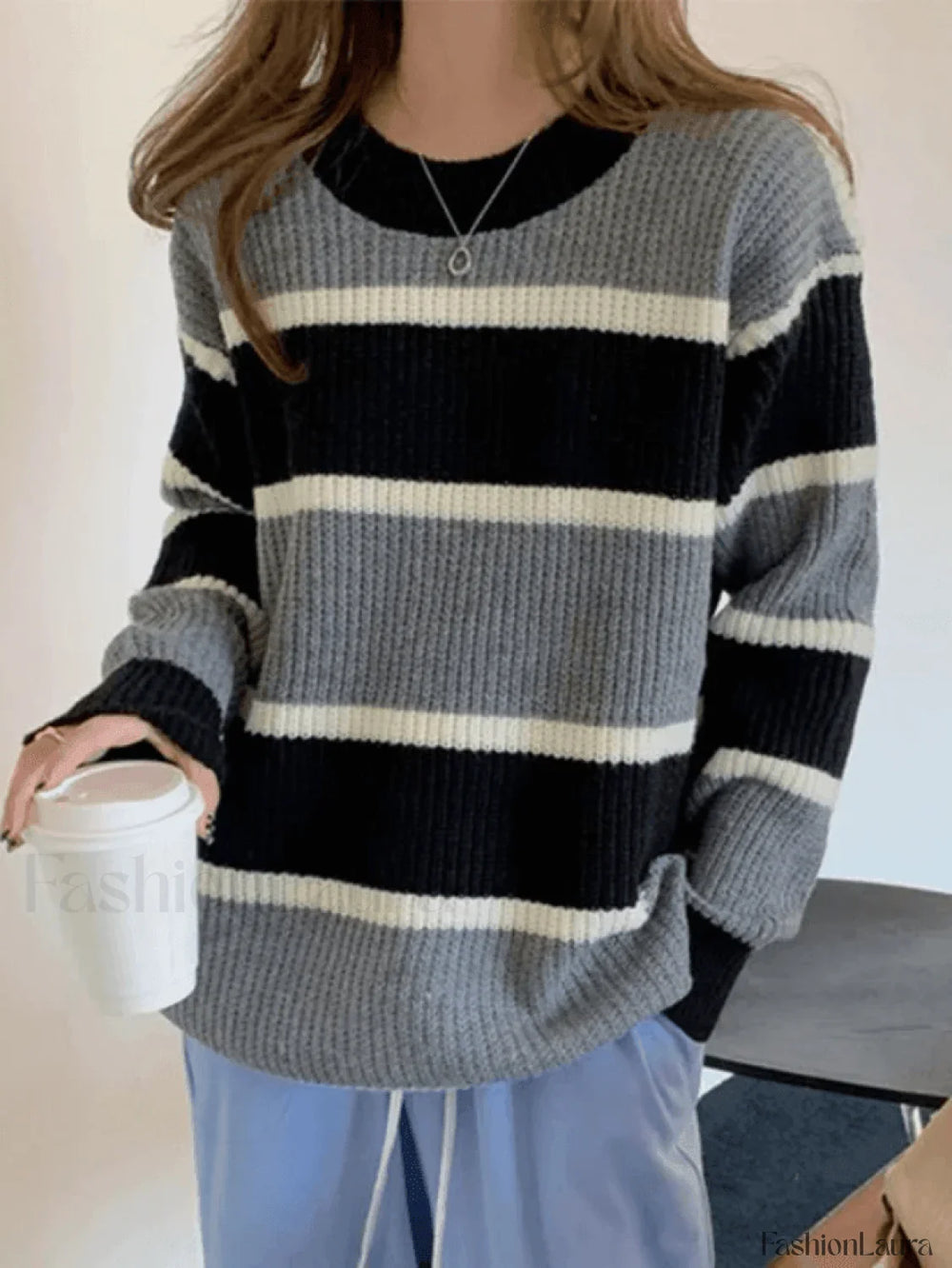 Color Block Striped Knit Sweater Sweaters