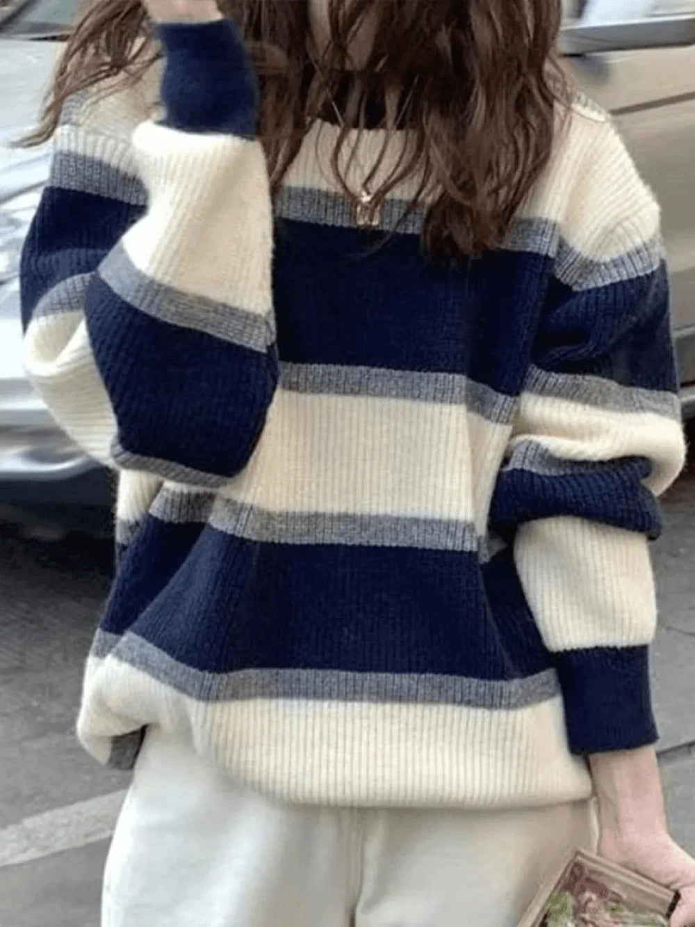 Color Block Striped Knit Sweater Sweaters