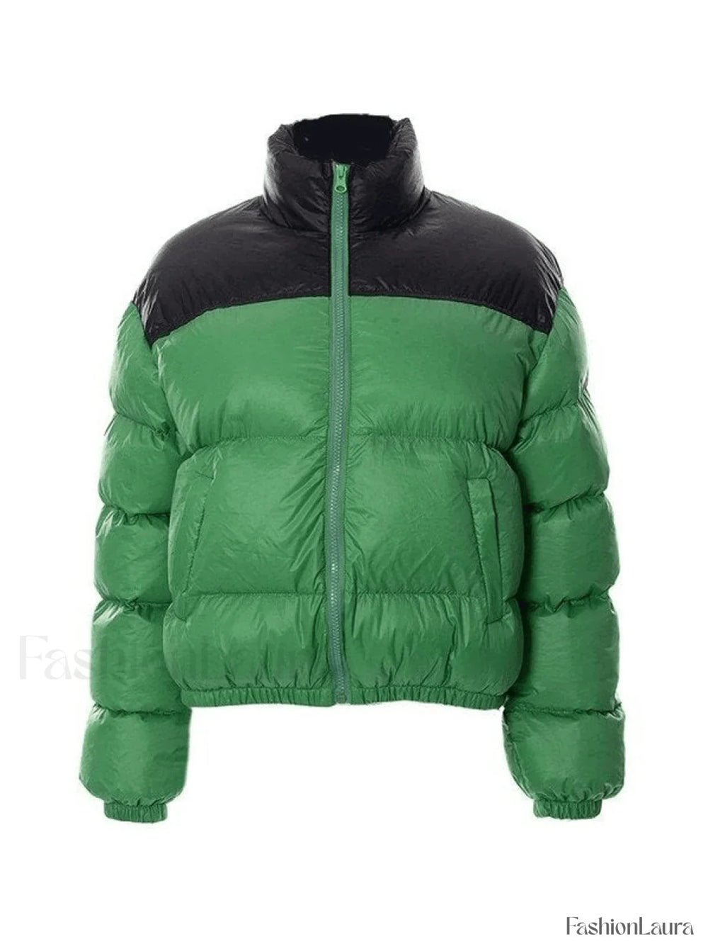 Color Block Zip Up Puffer Jacket Jackets