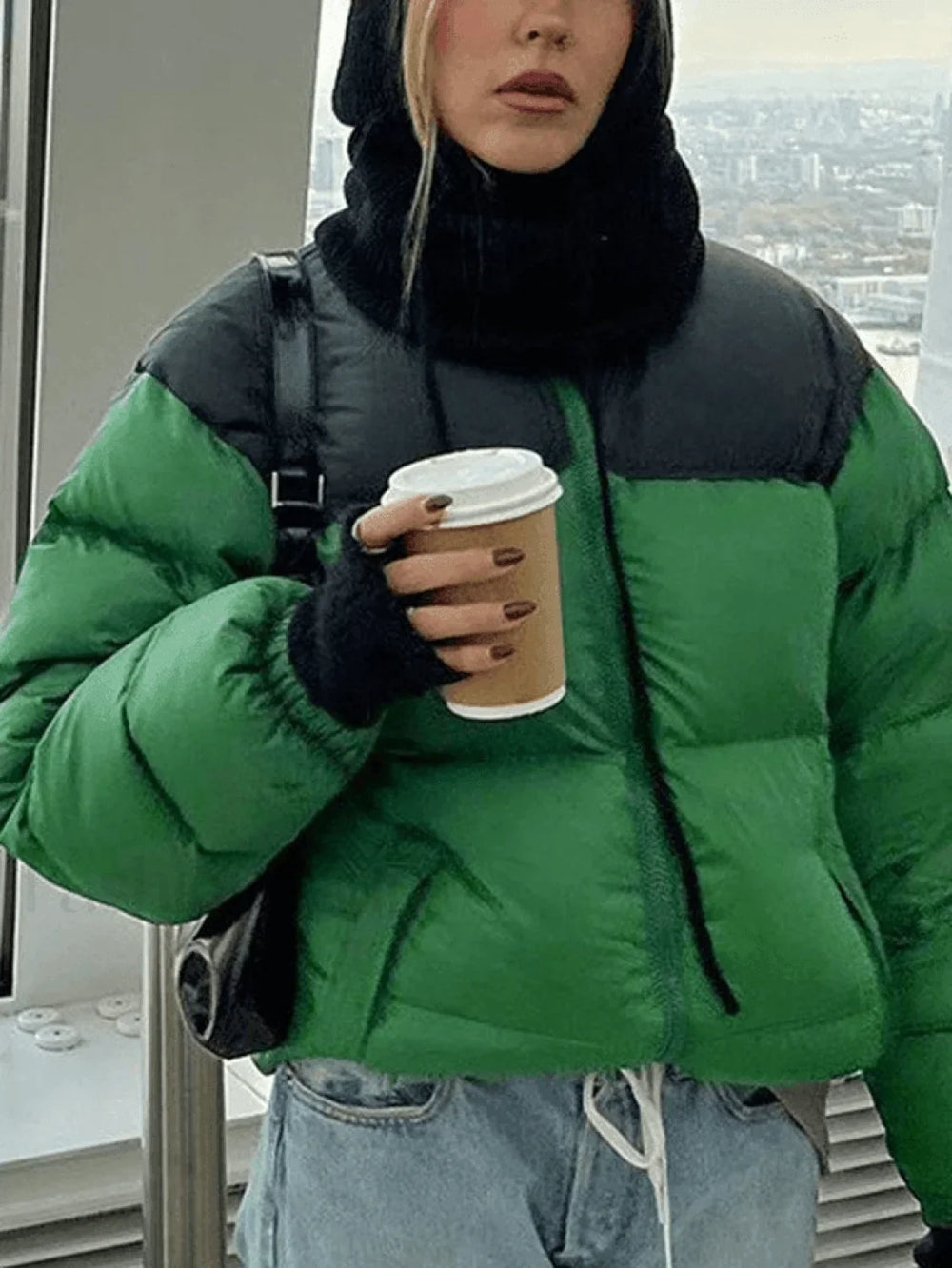 Color Block Zip Up Puffer Jacket Jackets