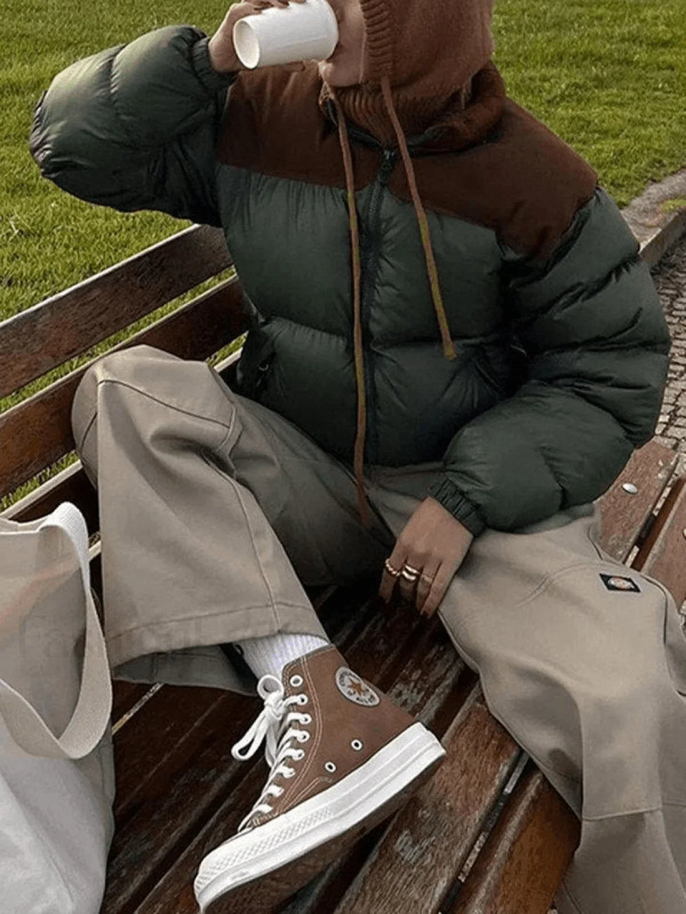 Color Block Zip Up Puffer Jacket Jackets