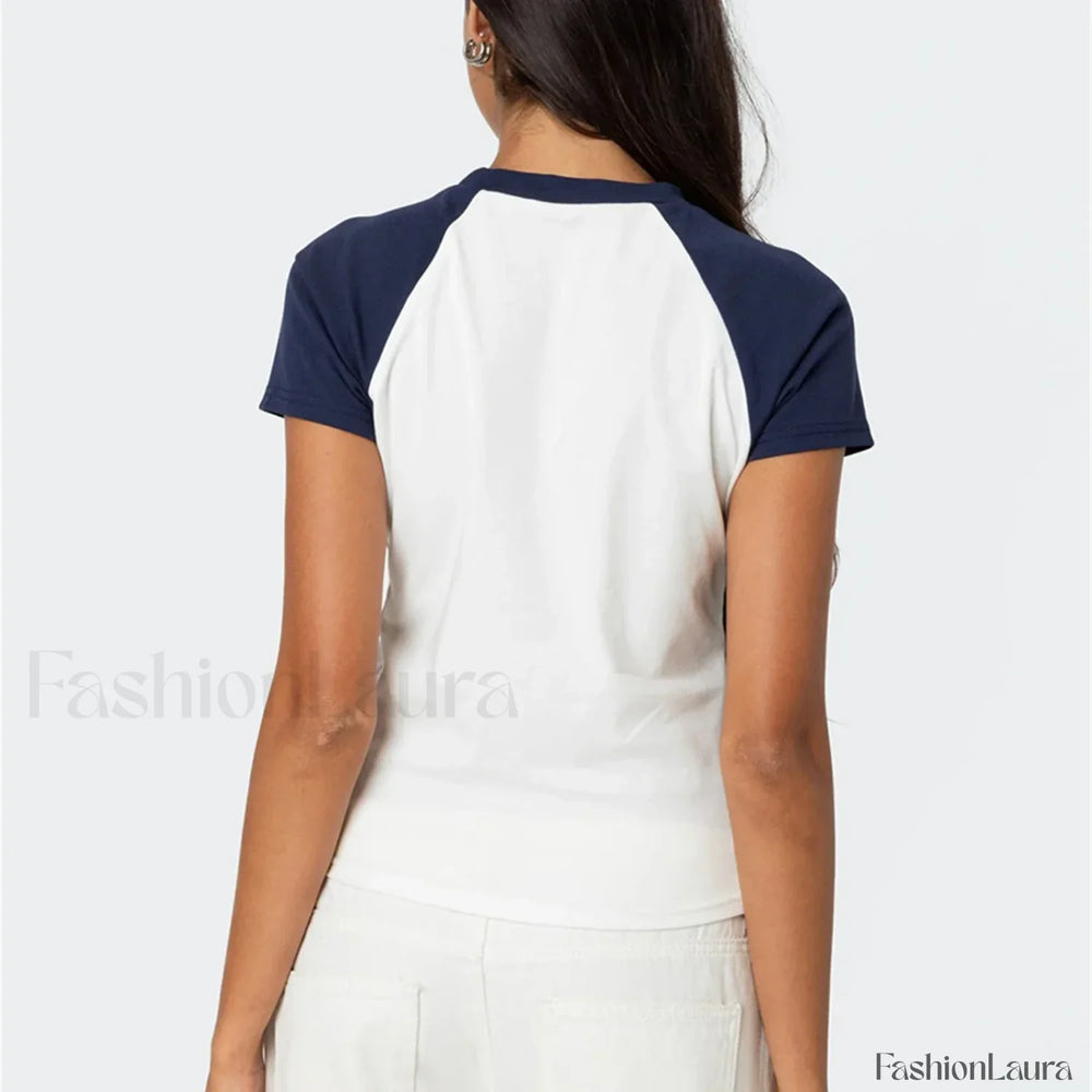 Color Matching Striped Raglan T Shirt