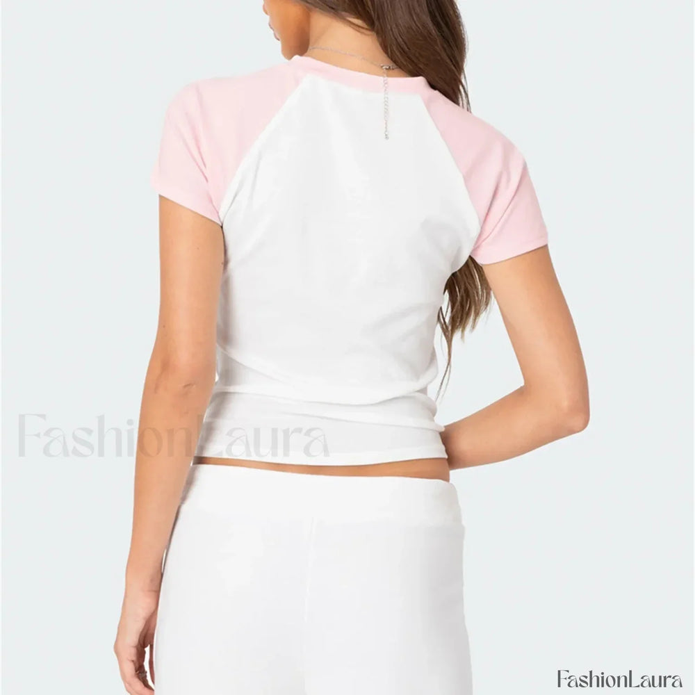 Color Matching Striped Raglan T Shirt