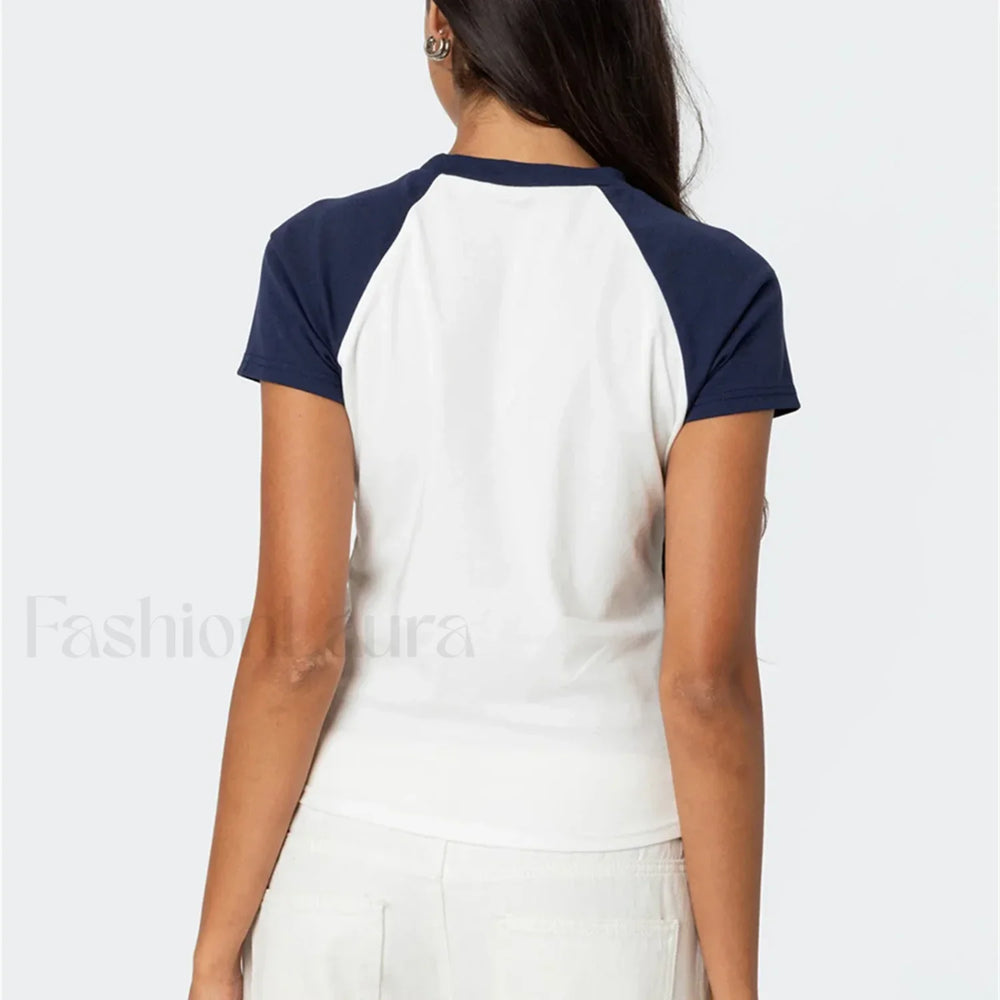 Color Matching Striped Raglan T Shirt