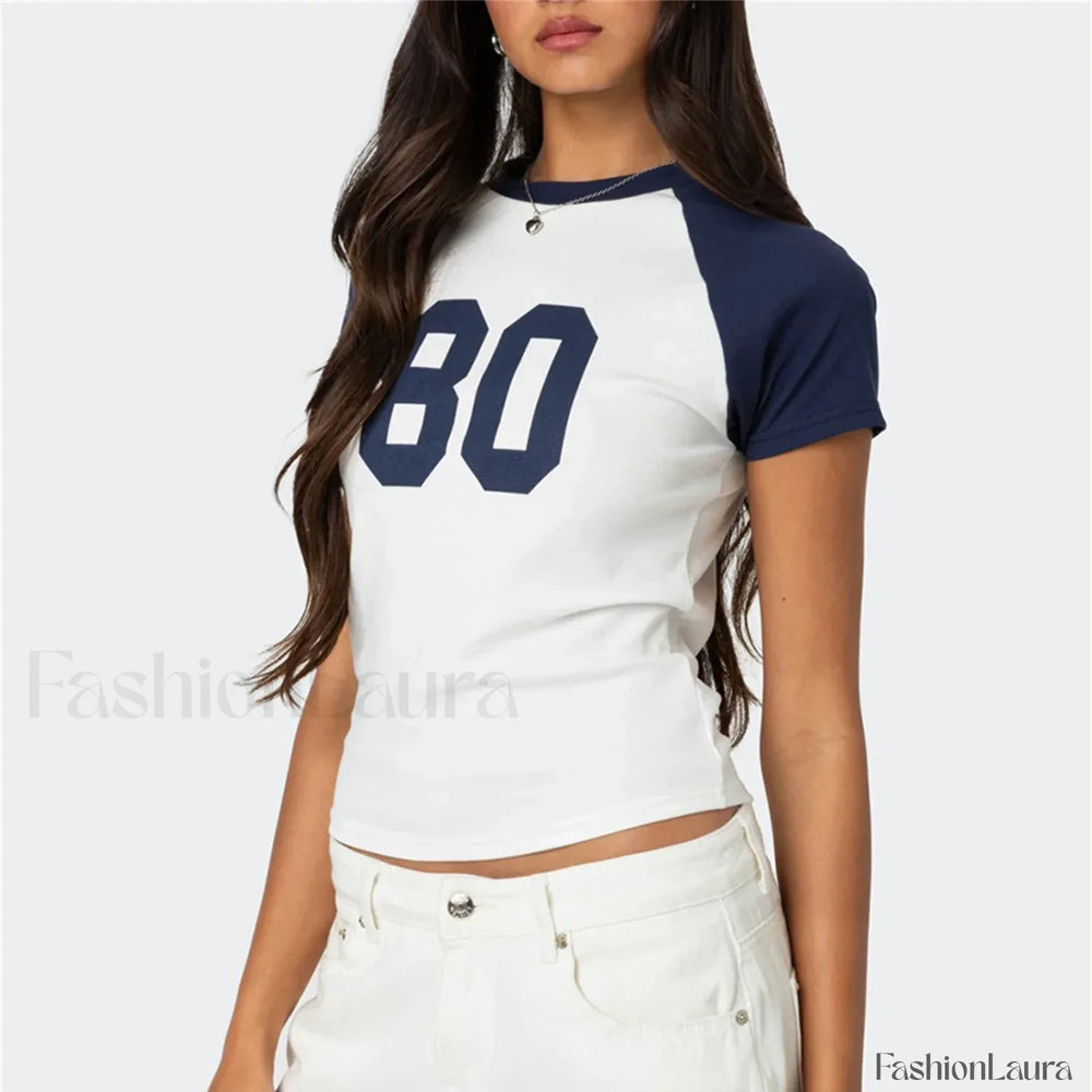 Color Matching Striped Raglan T Shirt Blue / S