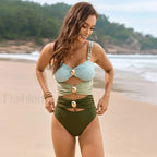 Color Splicing Bikini Style One Piece Blue / S