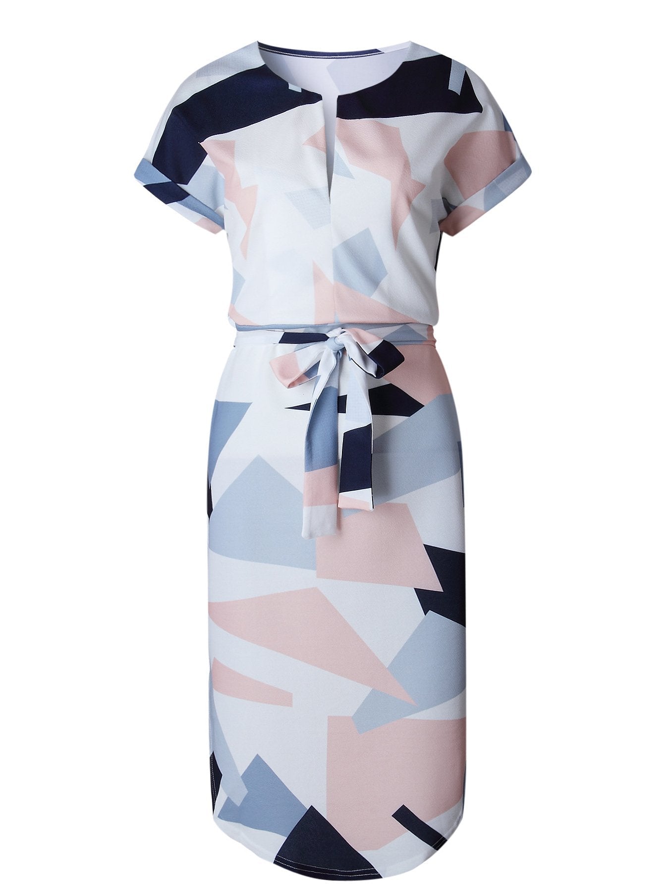 JuliaFashion-Dream Girl Color Block Notch Neck Dress