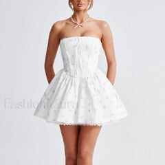 Colorblock Strapless A Line Floral Dress