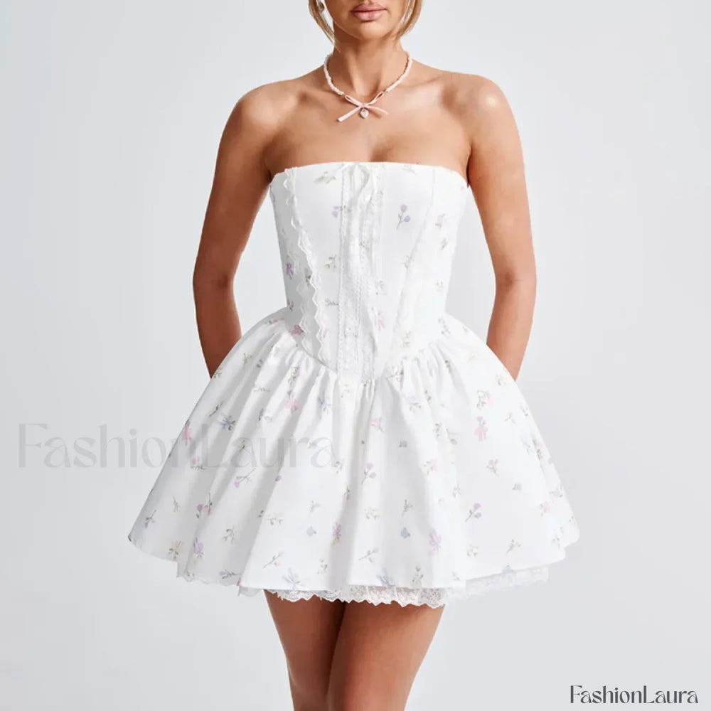 Colorblock Strapless A Line Floral Dress