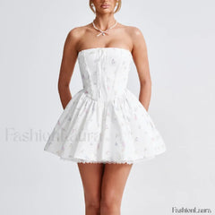 Colorblock Strapless A Line Floral Dress