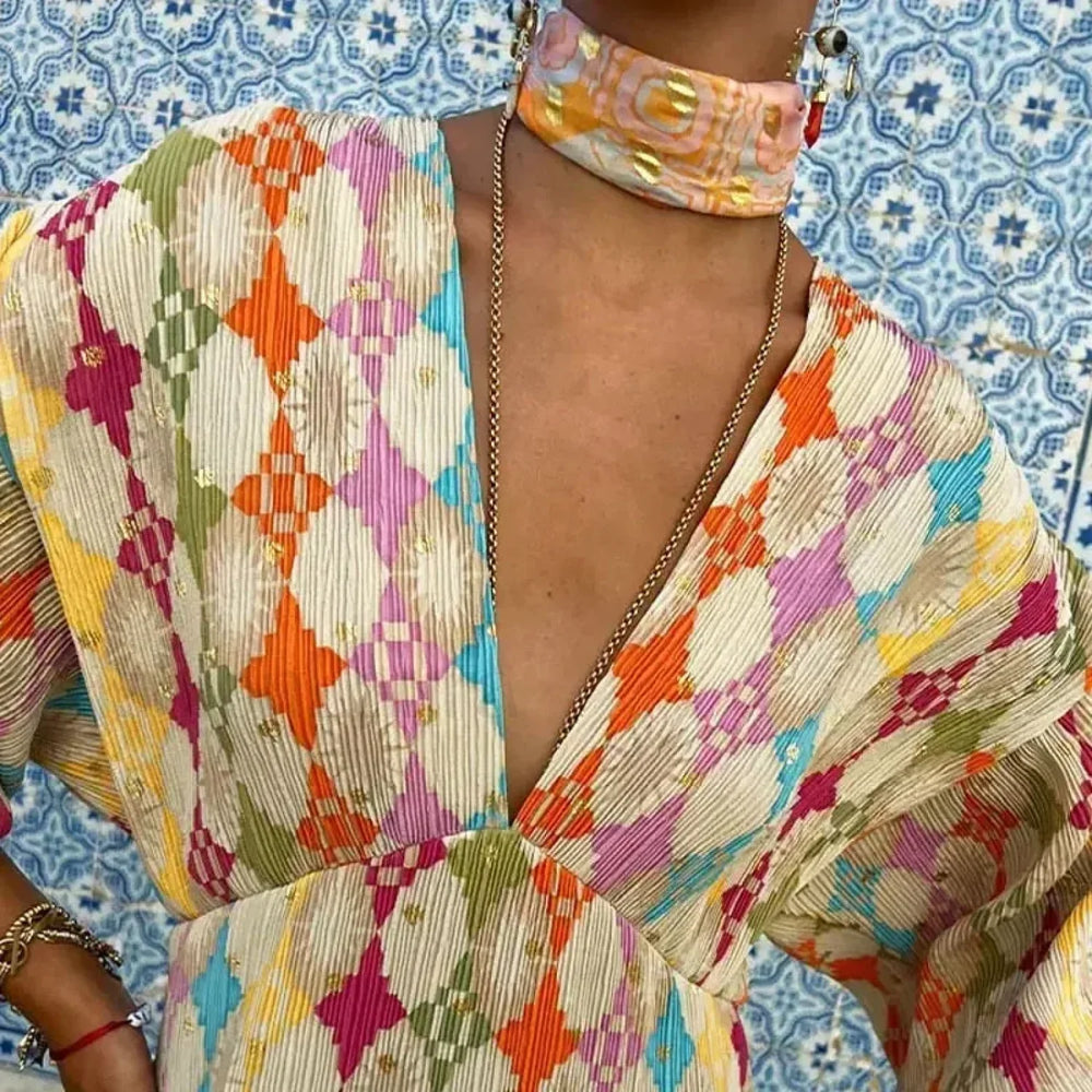 Colorful Lantern Sleeve Boho Dress